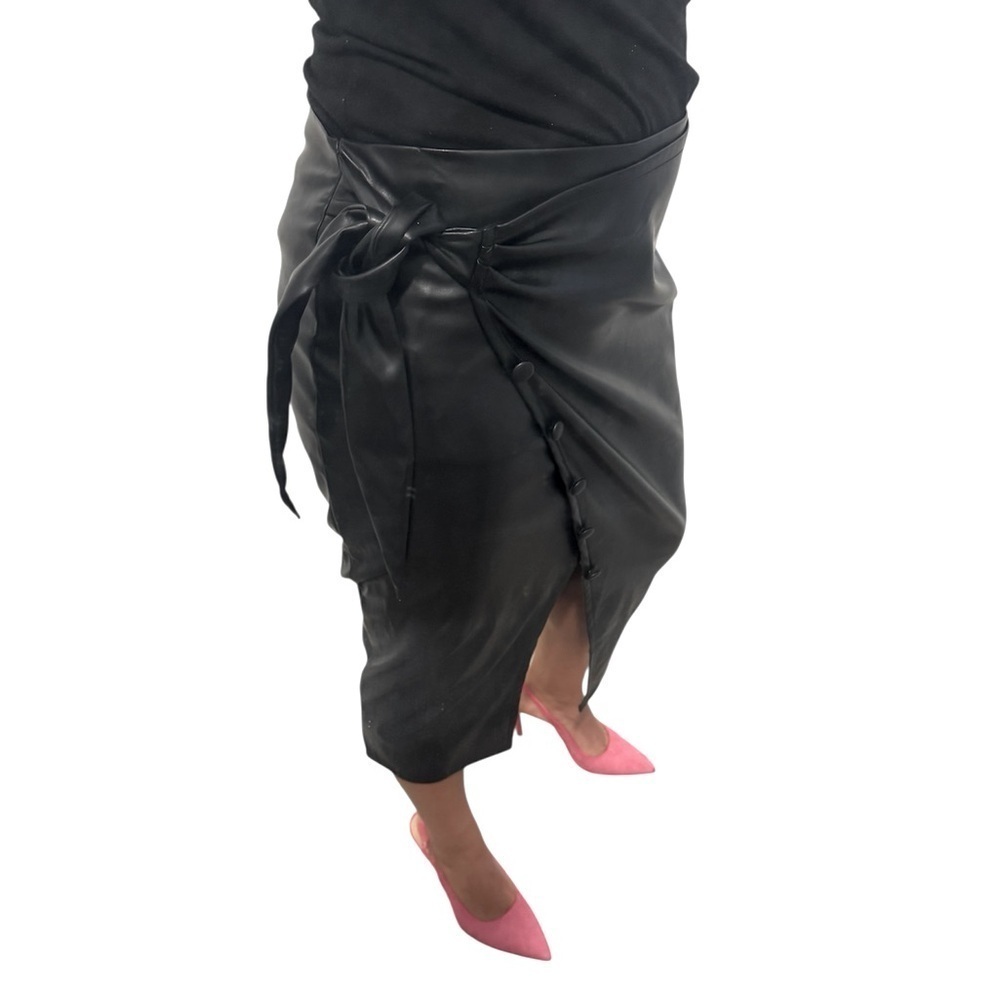 Midnight Black Faux Leather Wrap Top Knot Skirt- Size Large by Liumaac